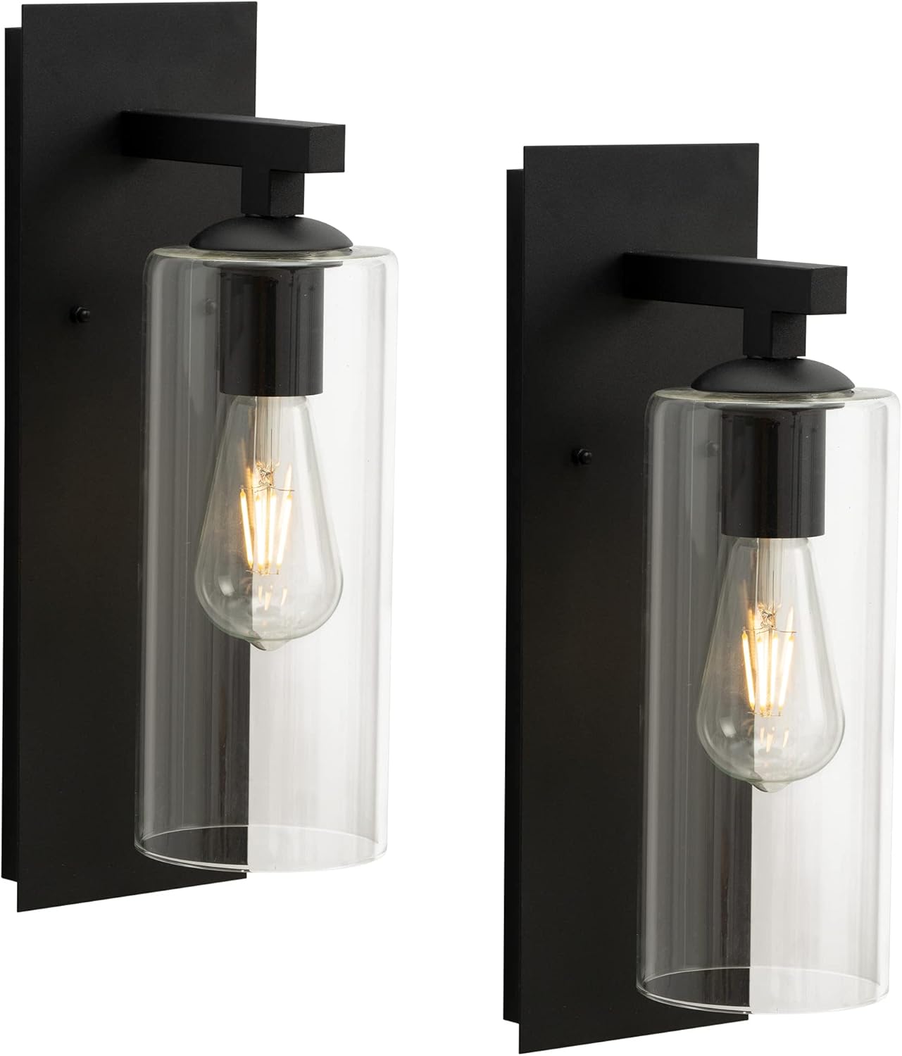 Moutly Exterior Wall Lantern Sconces, 2-Pack Modern Wall Mounted Lights, Black Finish with Cylinder Clear Glass, MTL-A289W-2P