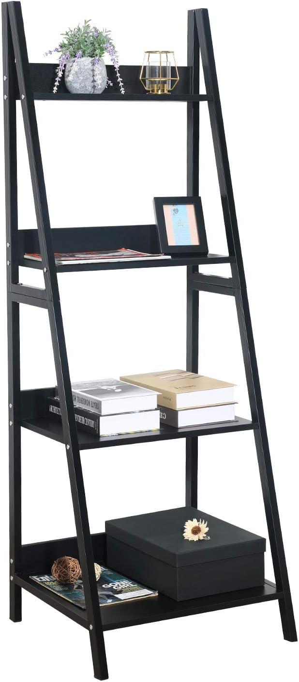 GreenForest Ladder Shelf 4 Tier Bookshelf Industrial Bookcase Storage Rack Shelves for Living Room, Home Office, Espresso