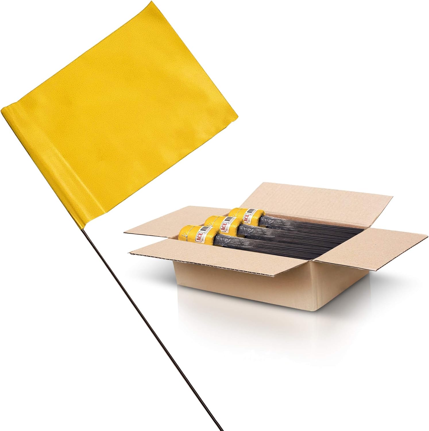 Yellow Marking Flags 1000 Pack - ACE Supply - 4x5-Inch Flag on 15-Inch Steel Wire - Yard Flags, Marker Flags for Lawn, Irrigation Flags, Lawn Flags Markers, Landscape Flags, Survey Flags, Sprinkler Flags, Compatible with Invisible Fence Flags