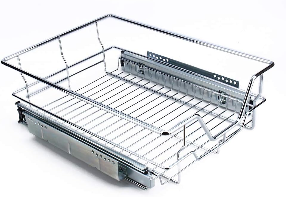 Kitchen Sliding Organizer, Cocoarm Pull Out Cabinet Shelf Sliding Drawer Organizer Chromes Wire Pots Pans Storage Basket for Kitchen Cabinet Bathroom, 12.4