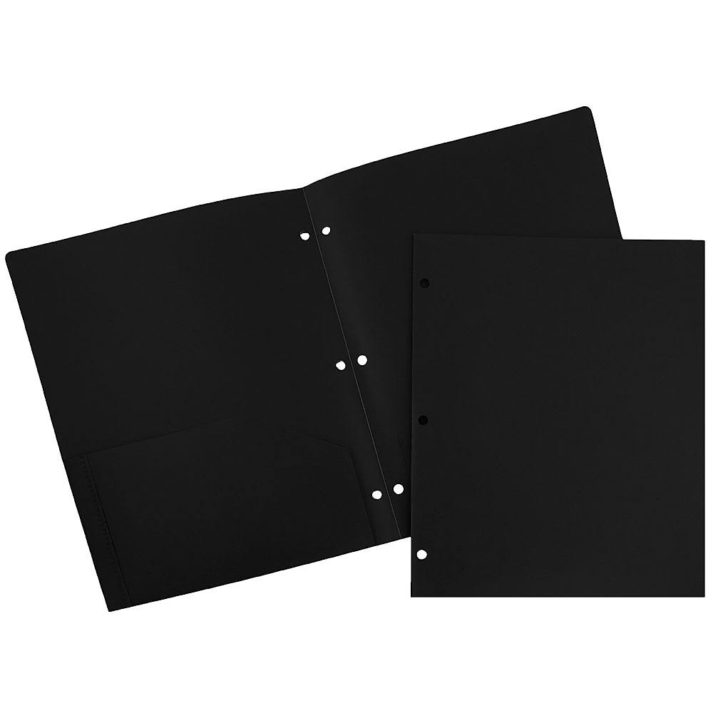 Jam Paper Plastic Two Pocket 3 Hole Punched Presentation School Folder - Black - 108/pack