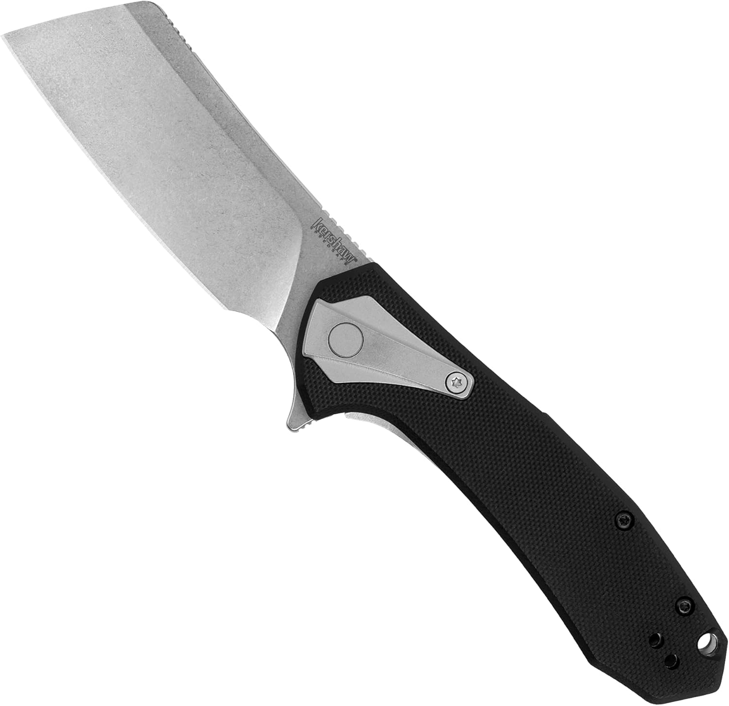 Kershaw Bracket Cleaver Pocket Knife, 3.4-in. Blade, SpeedSafe Assisted Opening, Frame Lock (3455), Black