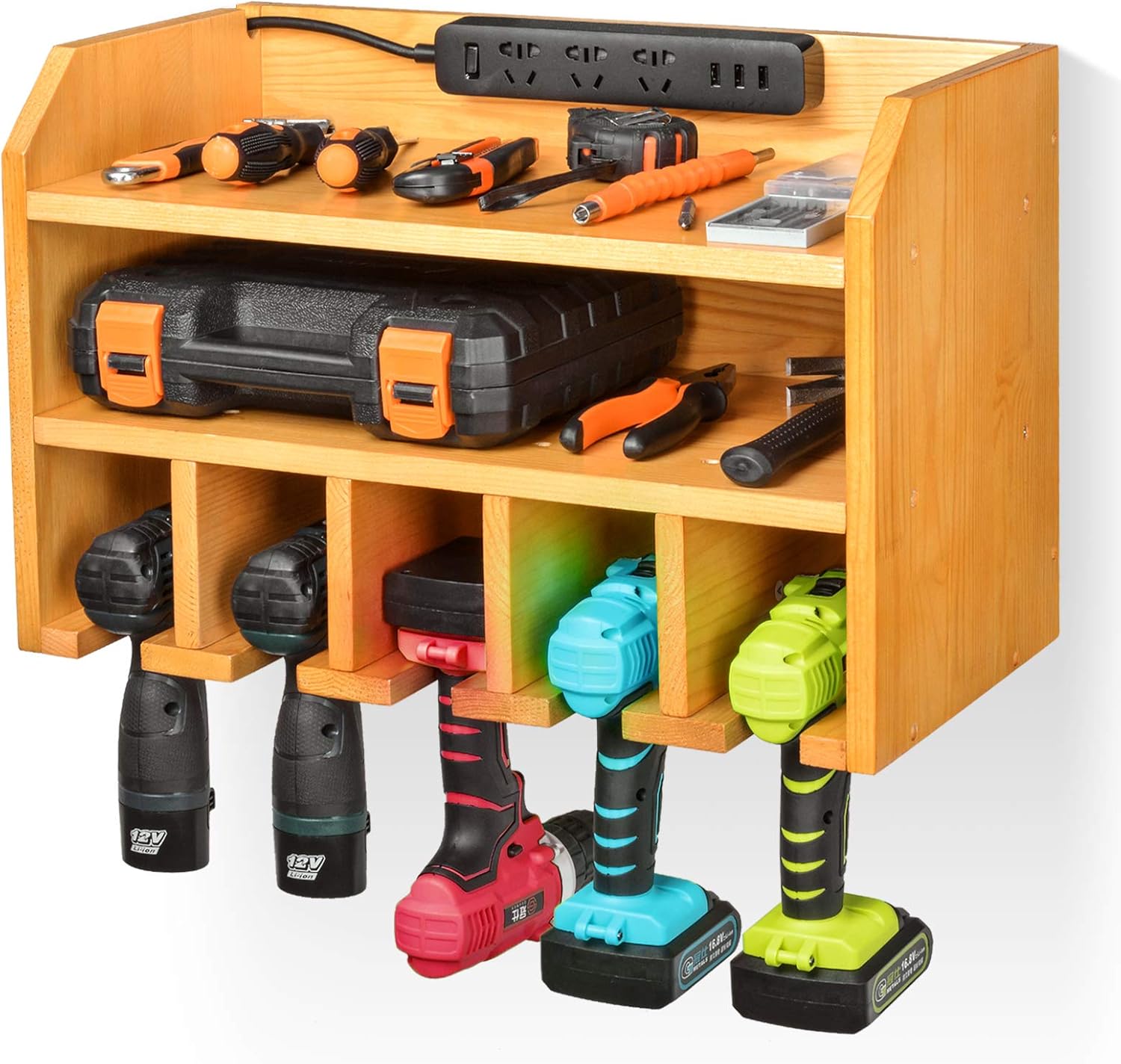 Sunix Cordless Drill Charging Station Power Tool Organizer Wall Mount Tool Storage Holder Power Screwdriver Rack for Garage, Workshop, Home (Surge Protector not Included)