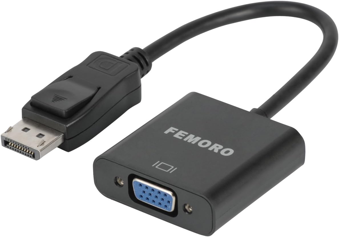 DisplayPort to VGA Adapter 1080P Converter, FEMORO Display Port DP to VGA Adapter Male to Female Connector Compatible with Computer, Desktop, Laptop, PC, Monitor, Projector, HDTV - Black