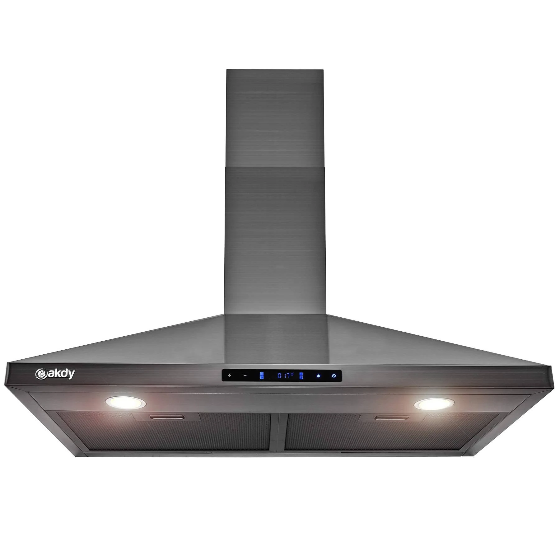 AKDY RH0484 30x22 Wall Mount Chimney Range Hood with 343 CFM Touch Control Mesh Filters LED Lighting in Black Stainless Steel