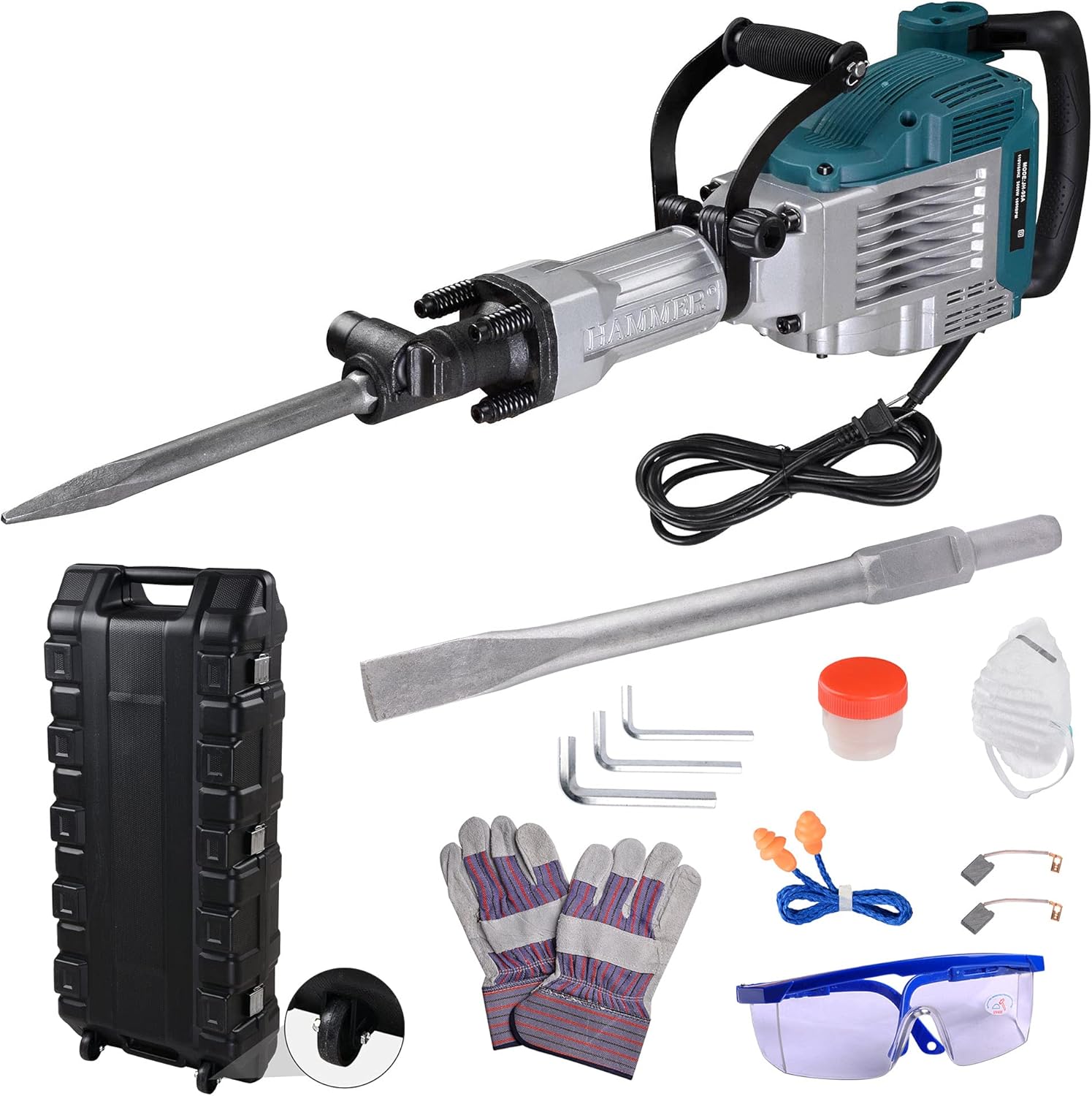 Yescom 3600W Electric Demolition Jack Hammer 1800 BPM Concrete Breaker w/ 2 Chisels