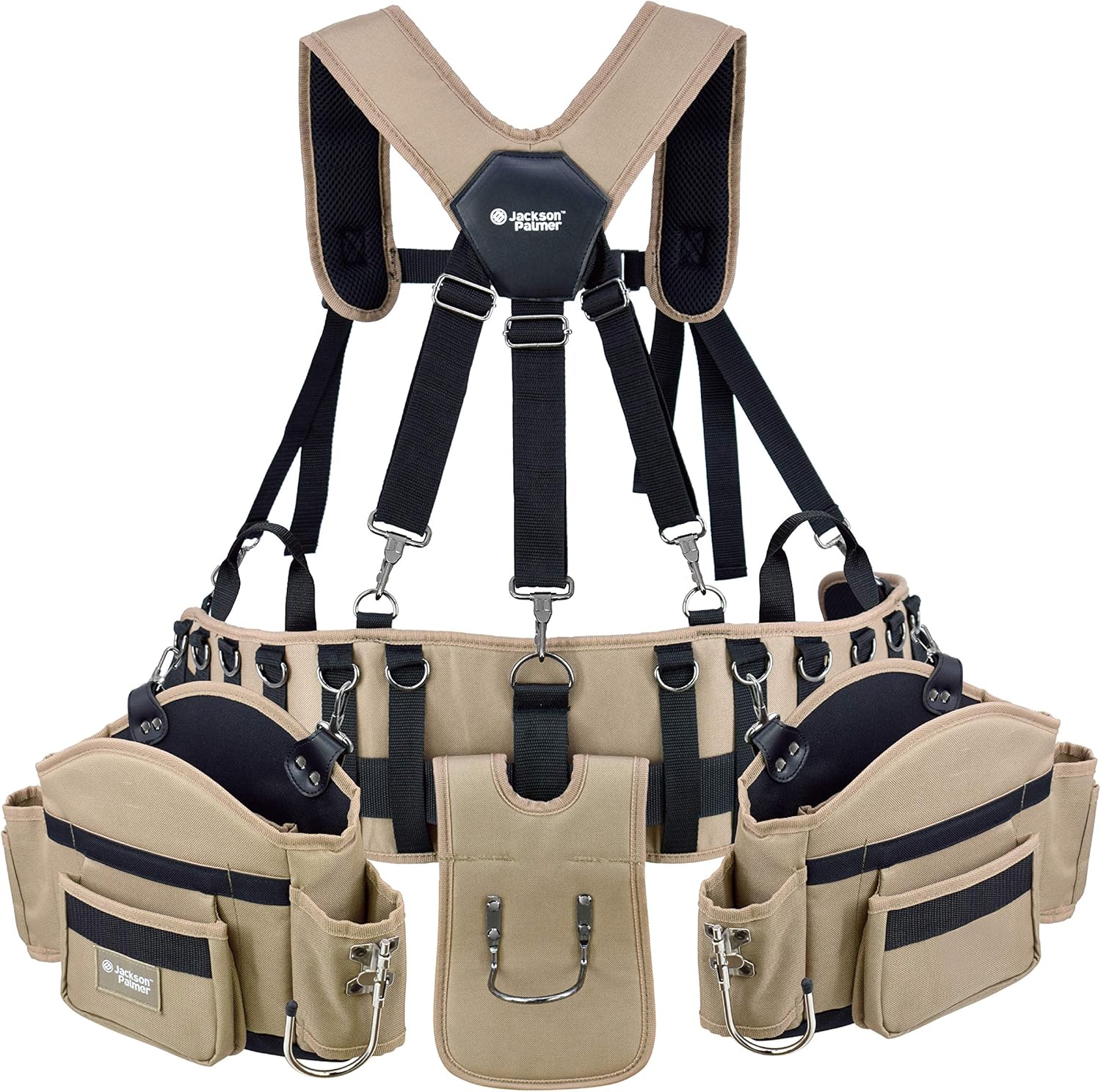 JACKSON PALMER Professional Comfort-Rig Tool Belt with Adjustable Suspenders (Detachable Pockets & 2 Power Tool Hooks)