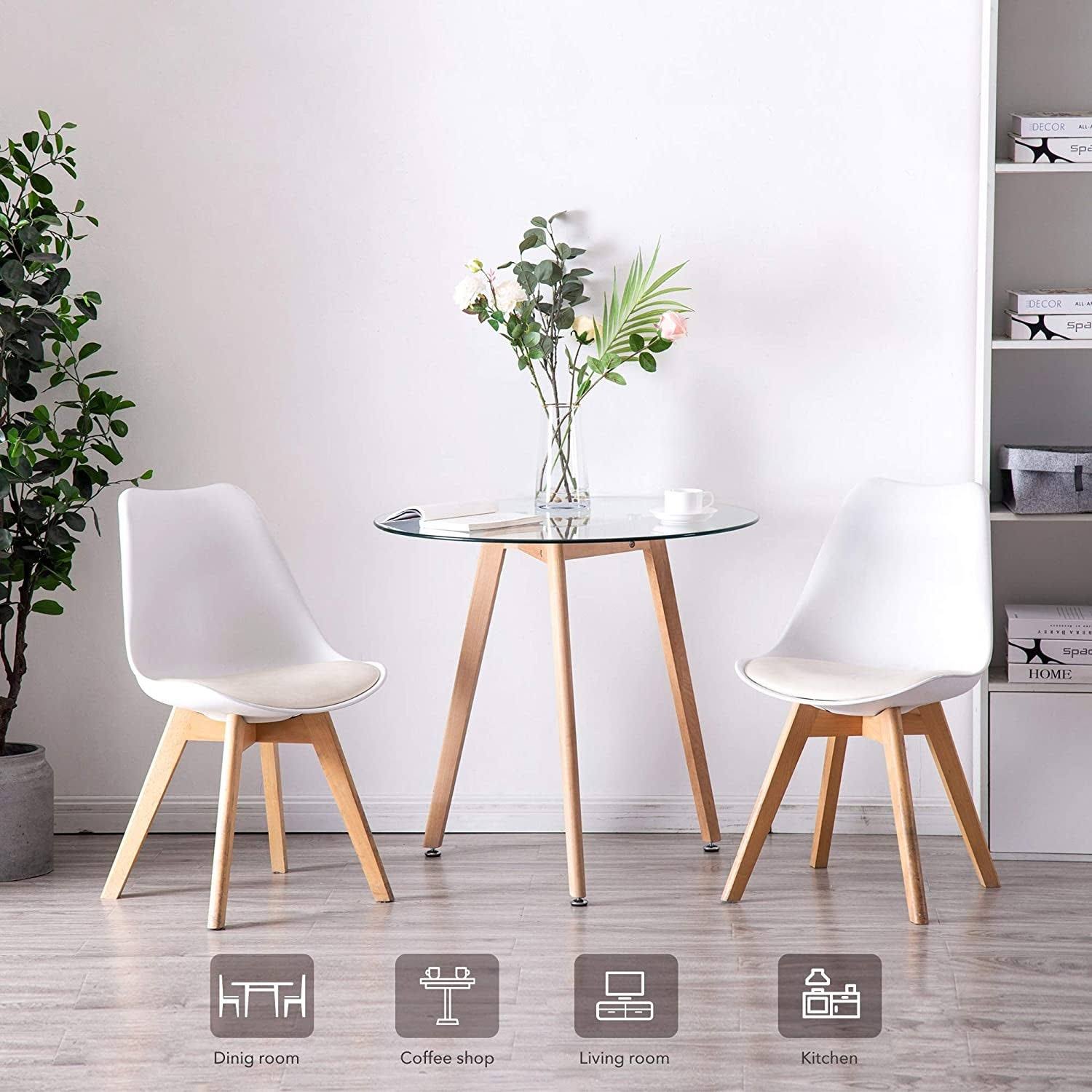 Ivinta Modern Small Dining Table Round Glass Coffee Table Farmhouse Kitchen Table for Small Spaces Accent Table Sofa Table Small