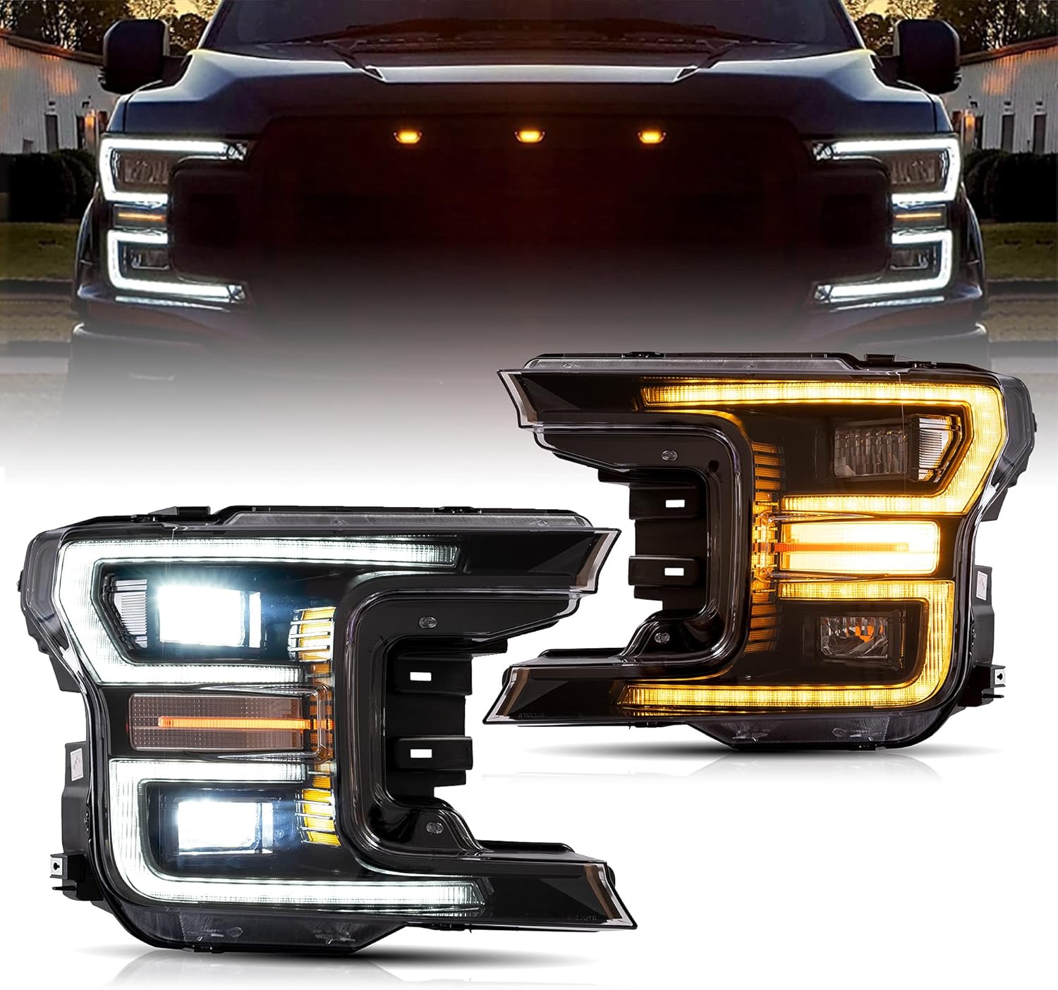 VLAND Led Headlights Compatible with F150 2018 2019 2020 (Not Fit A Raptor) with Sequential Turn Signal, No Need Extra Bulbs, Black Housing