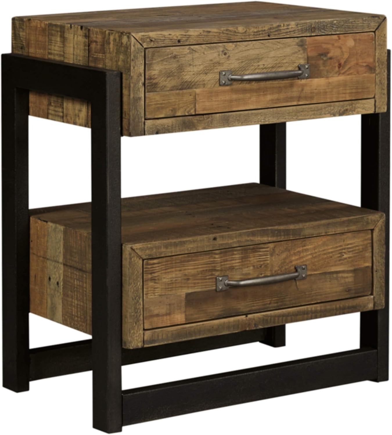 Signature Design by Ashley Sommerford Industrial Farmhouse 2 Drawer Nightstand, Butcher-Block Brown & Black