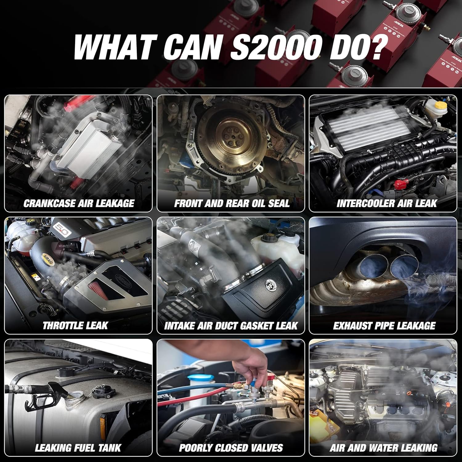 ANCEL S2000 EVAP Automotive Smoke Machine Leak Detector Full Kit, Built-in Air Machine Car Vacuum Smoke Tester Dual-Modes Diagnostic Fuel Pipe Leakage Locator for All Cars, Motorcycles, Boats