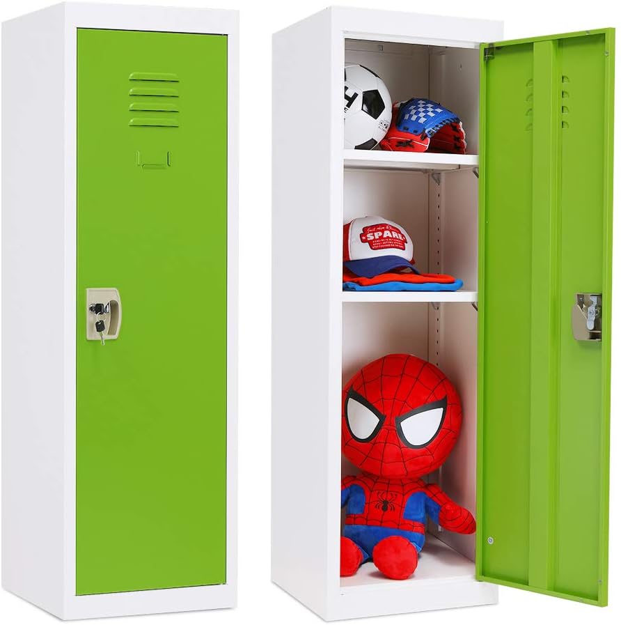 Greenvelly Kids Locker, Steel Kids Lockers for Bedroom with Adjustable Shelves, Metal Kids Storage Locker with 2 Keys and Door for Kids Room, Home,School(Red) Pack of 2