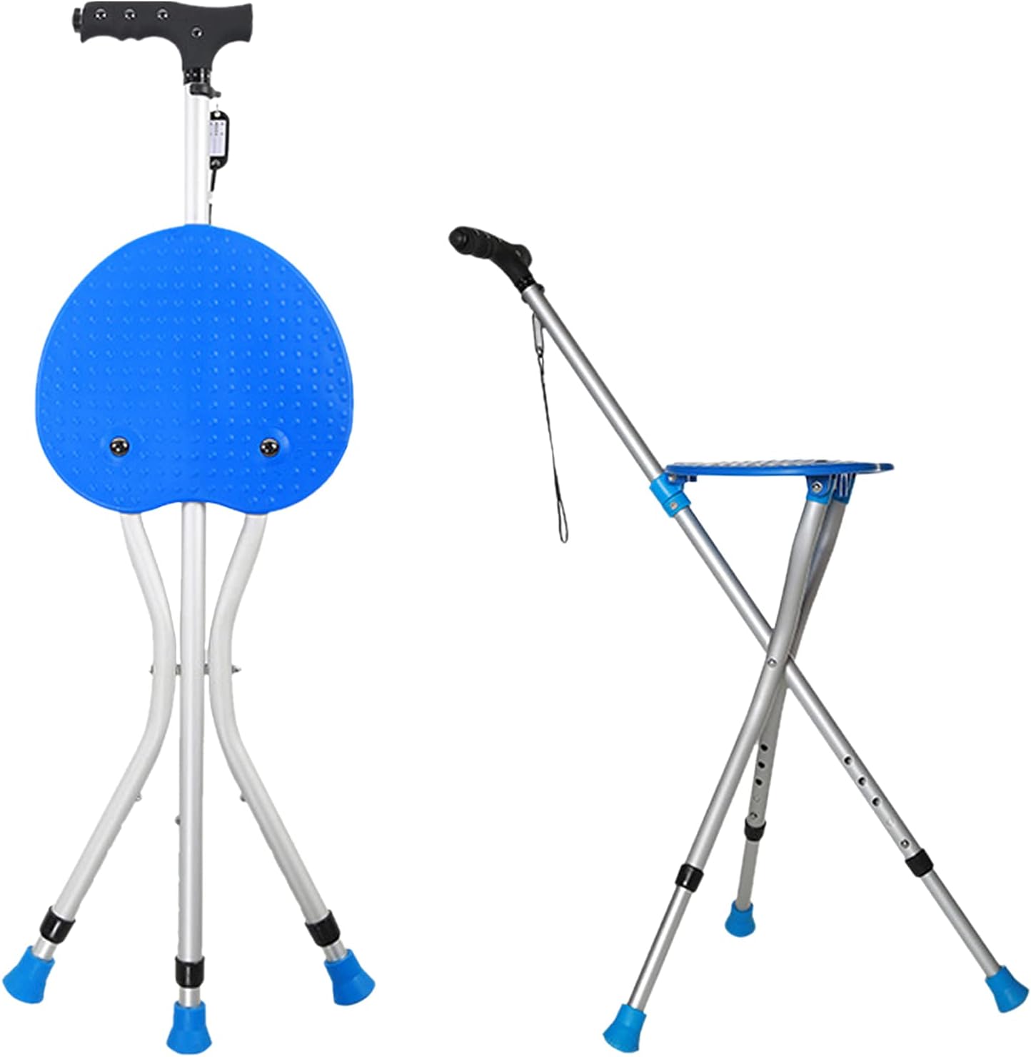 Folding Canes with Seat Walking Stick Height Adjustment Cane Seat 440 Lbs Capacity Frosted Handle with Magnetic Therapy Stone Massage Crutches Stool Pack of 2