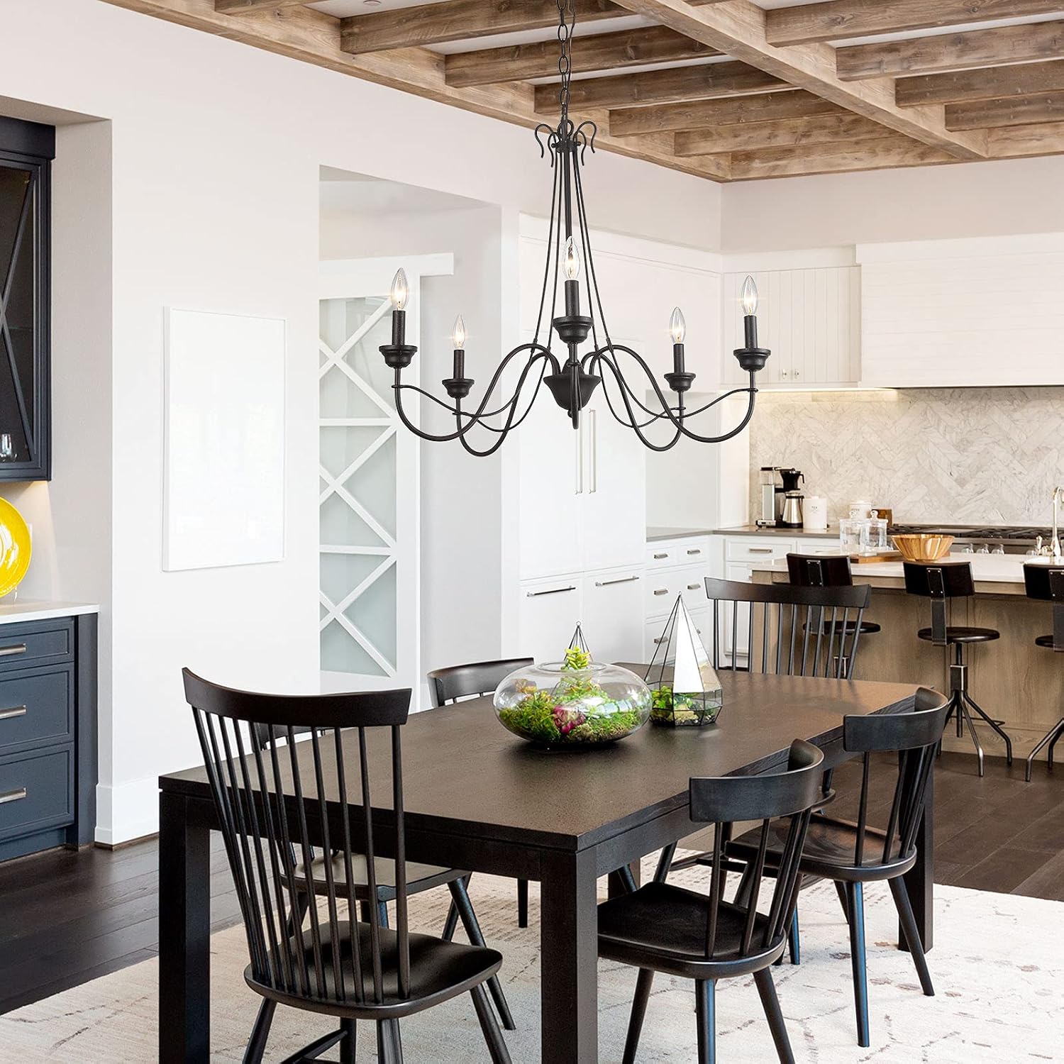 LOG BARN Black Chandelier for Dining Room, Farmhouse Chandelier in Brown Rust Metal Finish, 5-Light, 28