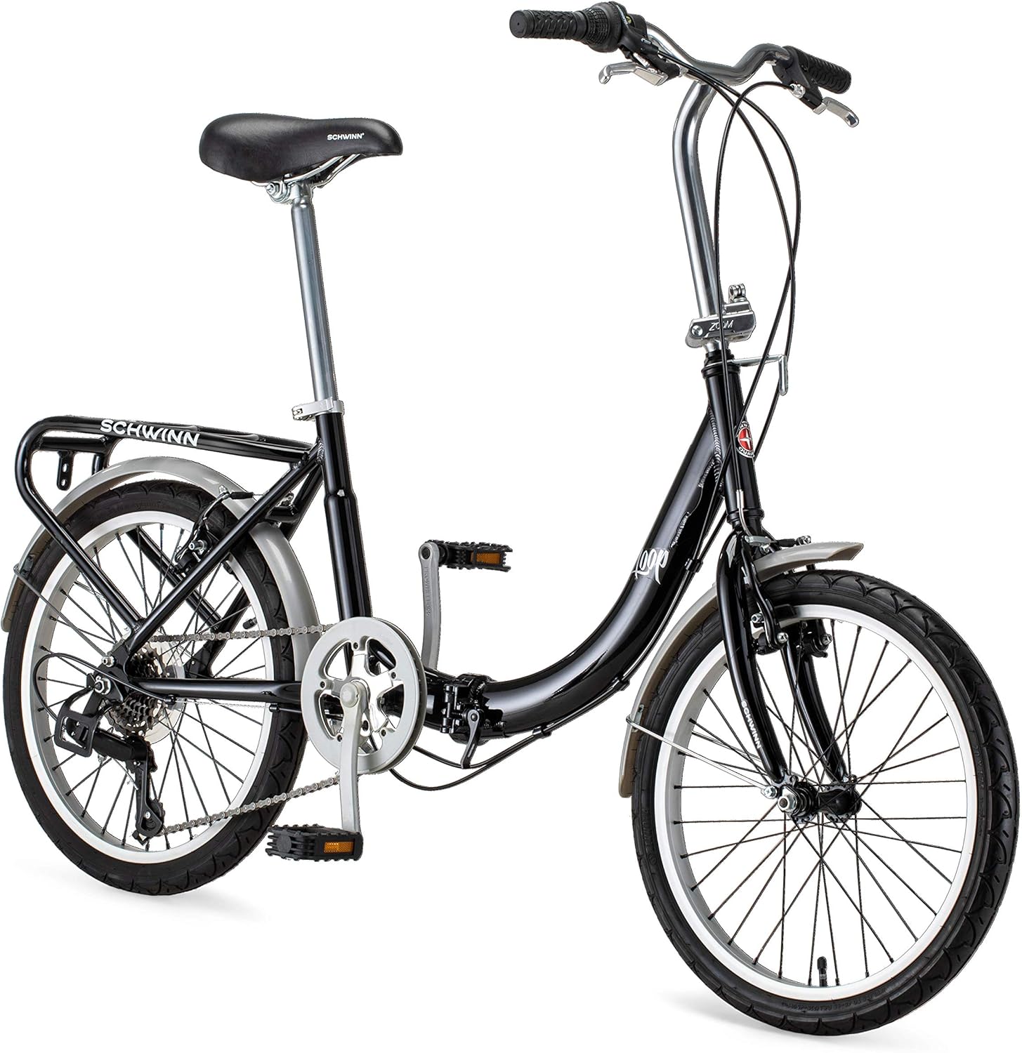 Schwinn Loop Adult Folding Bike, 20-inch Wheels, 7-Speed Drivetrain, Rear Carry Rack, Carrying Bag, Multiple Colors