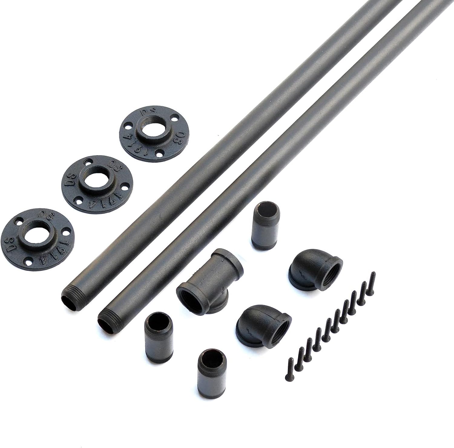 DIYHD 5FT Wall Mount Pipe Handrail for Stairs,Industrial Rustic Black Indoor Deck Hand Rail