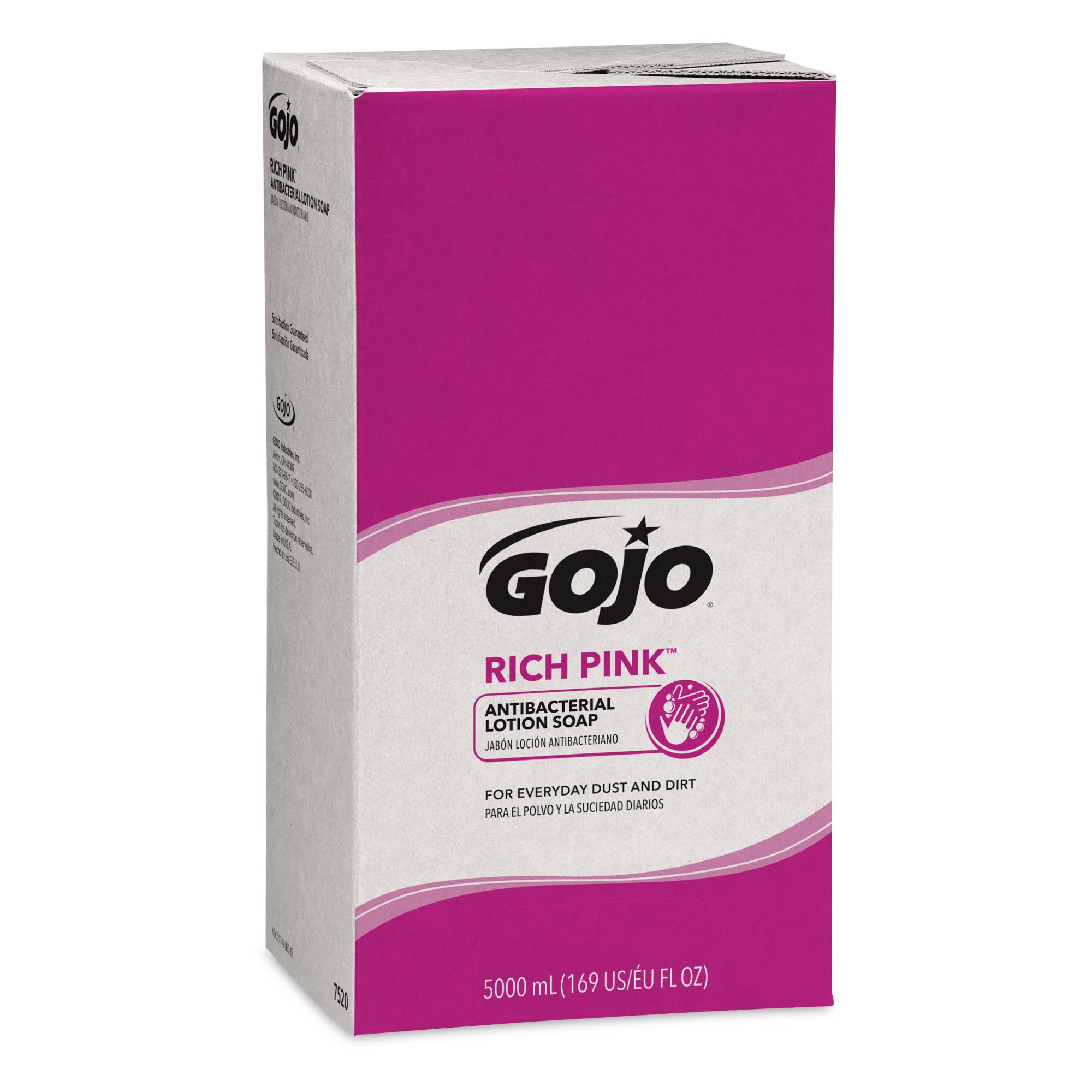 Gojo Rich Pink Antibacterial Lotion Soap Refill, 5000mL, Floral Scent, Pink, 2/Carton (GOJ7520)
