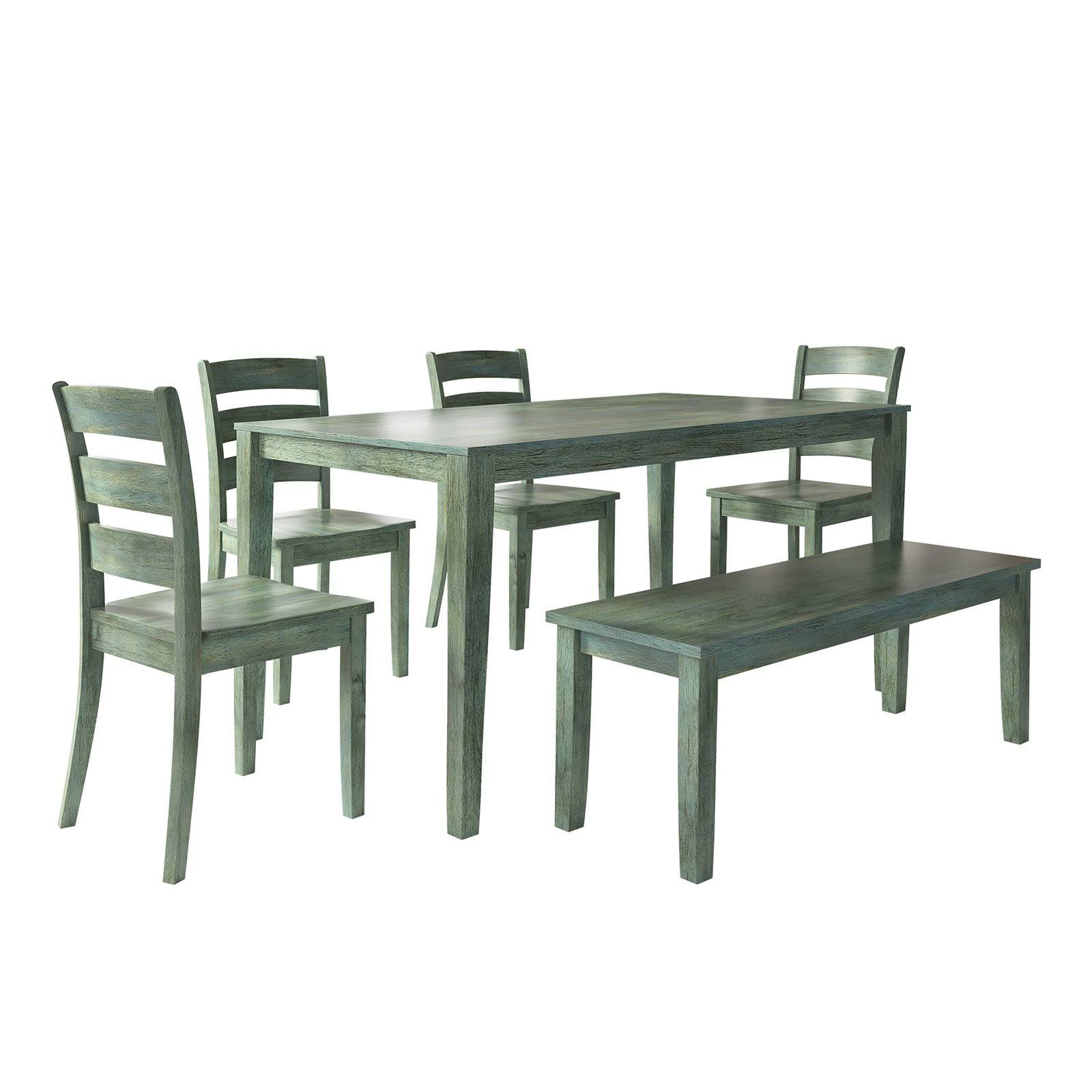 Weston Home Lexington Dining Set with Bench and 4 Ladder Back Chairs, Dark Sea Green