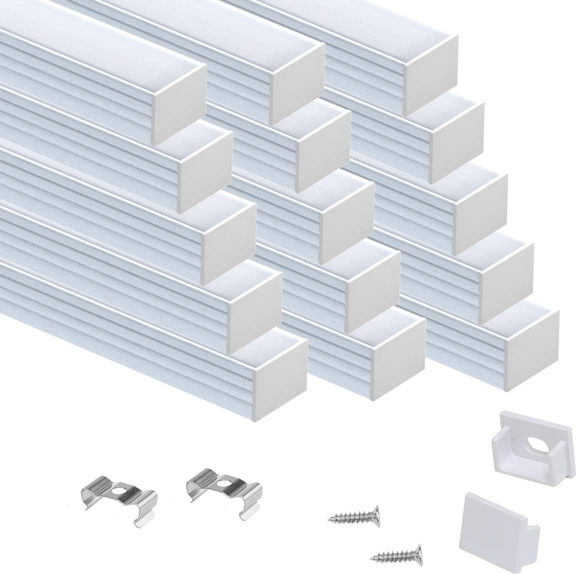 Muzata 15Pack 3.3FT/1M Silver LED Channel System Spotless U Shape with Frosted Milky White Diffuser Cover 18x13 mm Wide Aluminum Profile Track for Waterproof Light Strip Light U103 1M WW, LN1 LU2 LP1