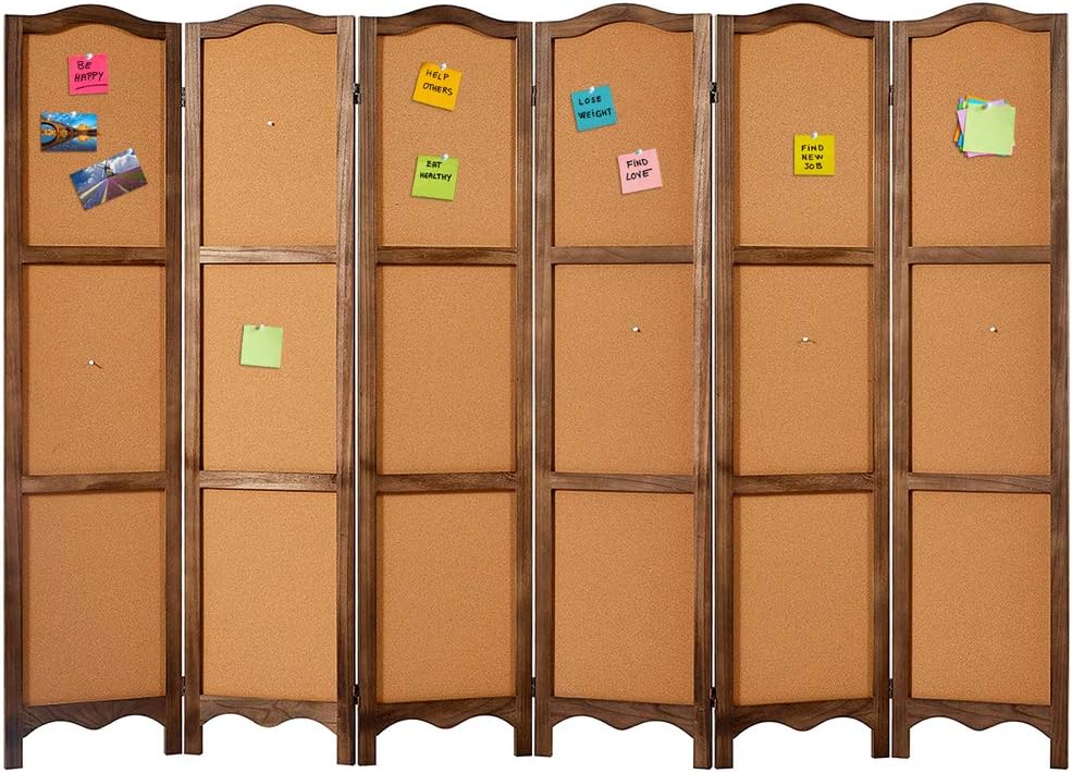 RHF 5.7 Ft Tall Wood Room Divider Folding Screens Panel, Divider & Room Dividers, Note Board Panels Folding Privacy Screens for Bedroom, Living Room, Office, Restaurant, (6 Panel, Brown)