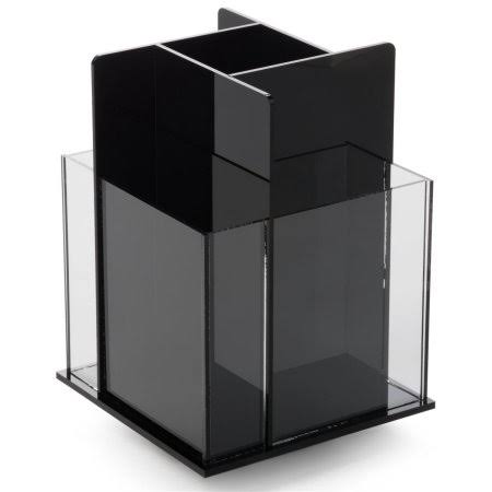 Rotating Literature Holder with 4 Pockets for 4x9 Brochures, 360 Degree Rotating - Black, Clear Plexiglas (tt4)
