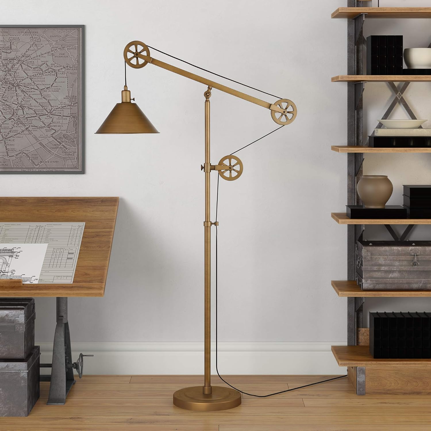 Henn&Hart Traditional Metal Floor Lamp with Pulley System in Blackened Bronze