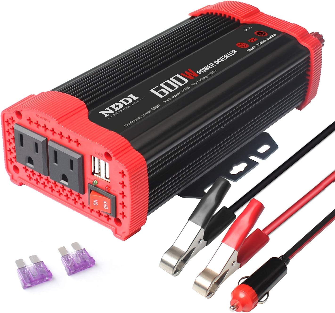NDDI 600W Car Power Inverter 12V DC to 110V AC Converter with 3.1 A Dual USB Quick Car Charger Adapter Pack of 2
