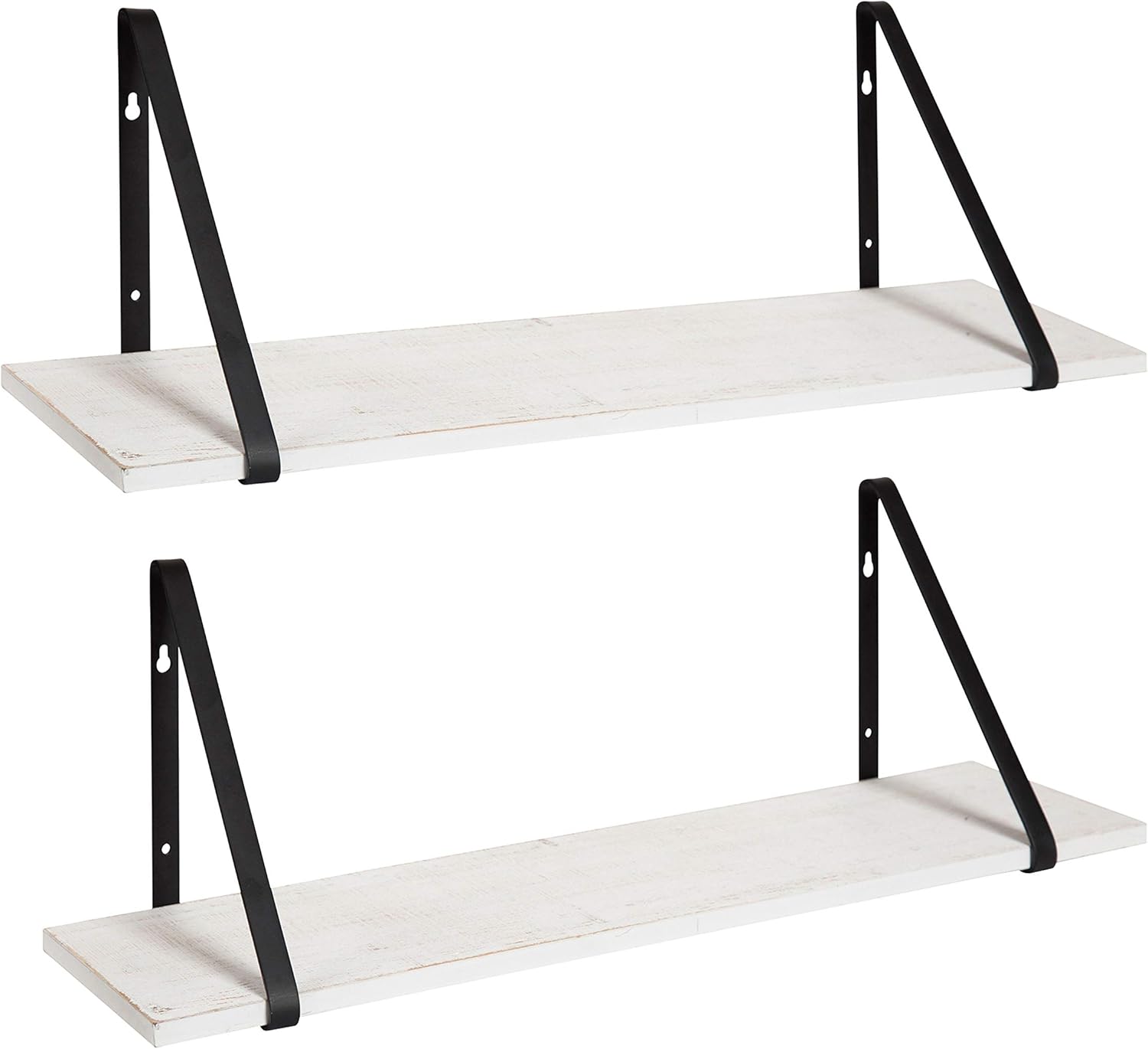 Kate and Laurel Soloman White Wooden Shelves with Gold Metal Brackets, 2 Piece Set Pack of 2
