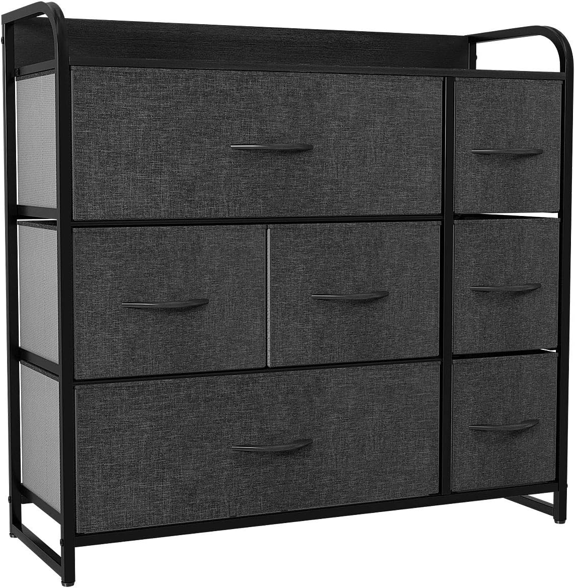YITAHOME Fabric Dresser with 7 Drawers - Storage Tower with Large Capacity, Organizer Unit for Bedroom, Living Room & Closets - Sturdy Steel Frame, Easy Pull Fabric Bins & Wooden Top (Black/ Grey)