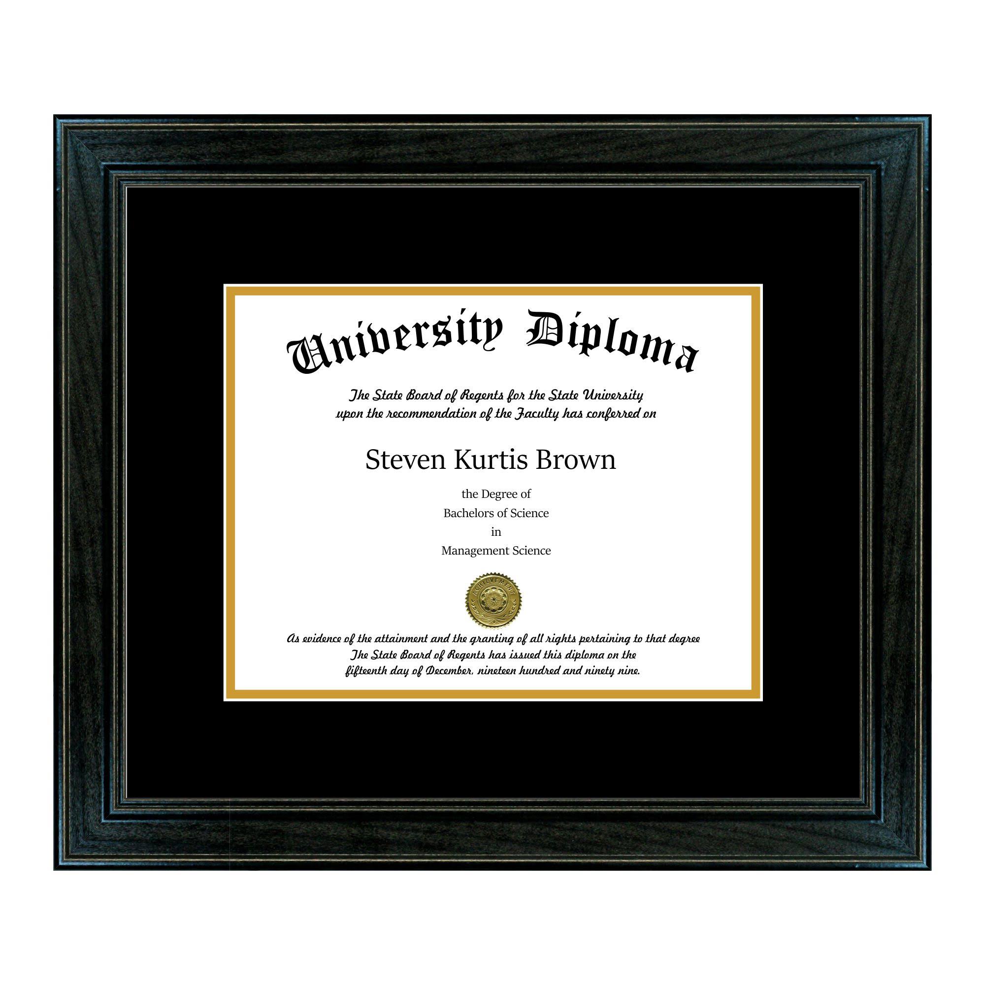 Perfect Cases and Frames Single Diploma Frame with Double Matting for 17x22 x 14x22 Tall Diploma with Black 1.5x22 Frame