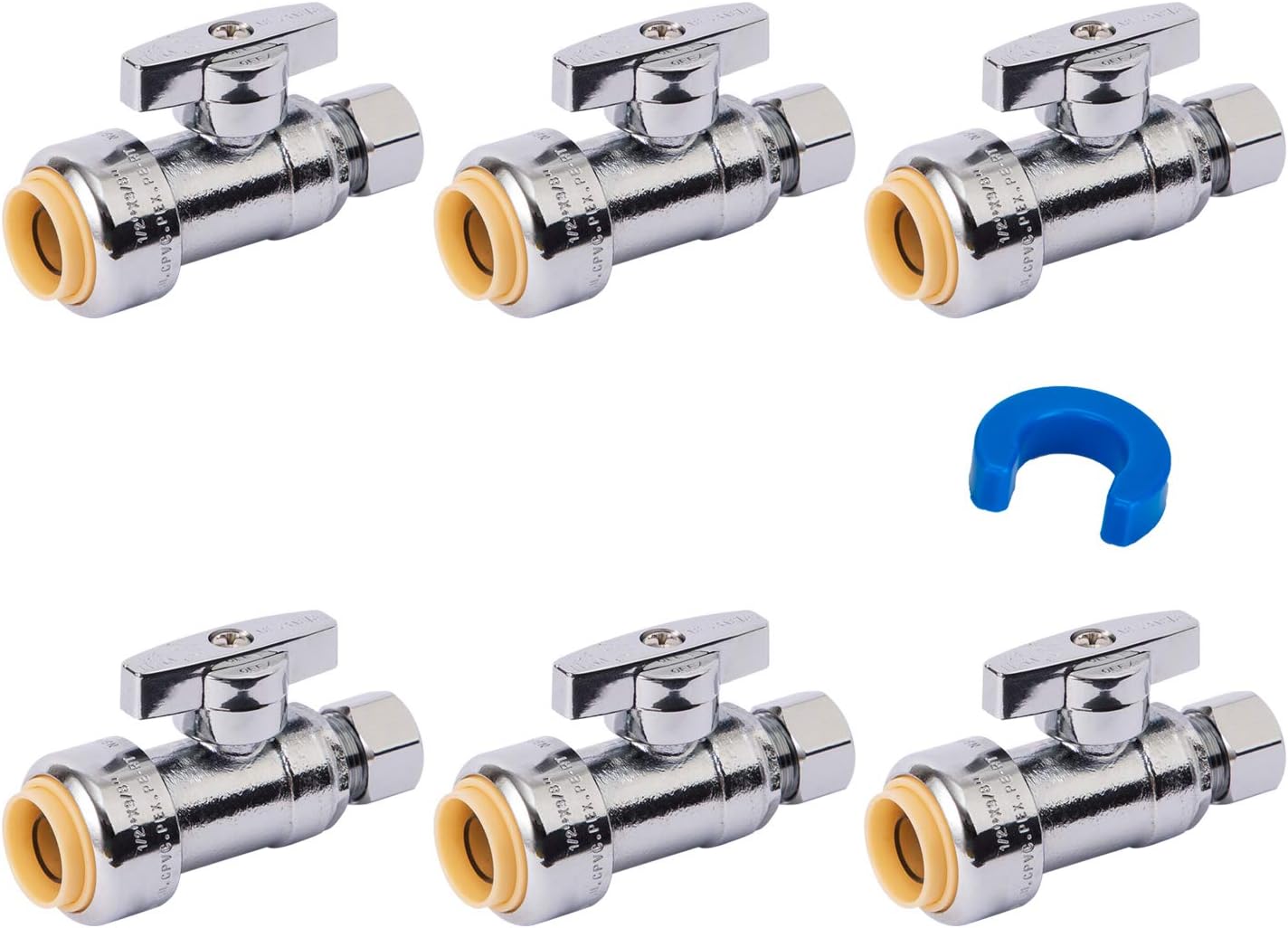 SUNGATOR Push Straight Shut Off, 6-Pack Water Stop Valve 1/2