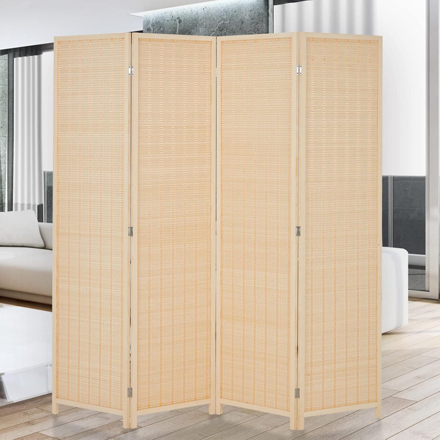 HADDOCKWAY 4 Panel Bamboo Room Divider Wall 6FT Tall Folding Privacy Screens Room Dividers Decorative Partition Wall Dividers for Office, Bedroom, Apartment