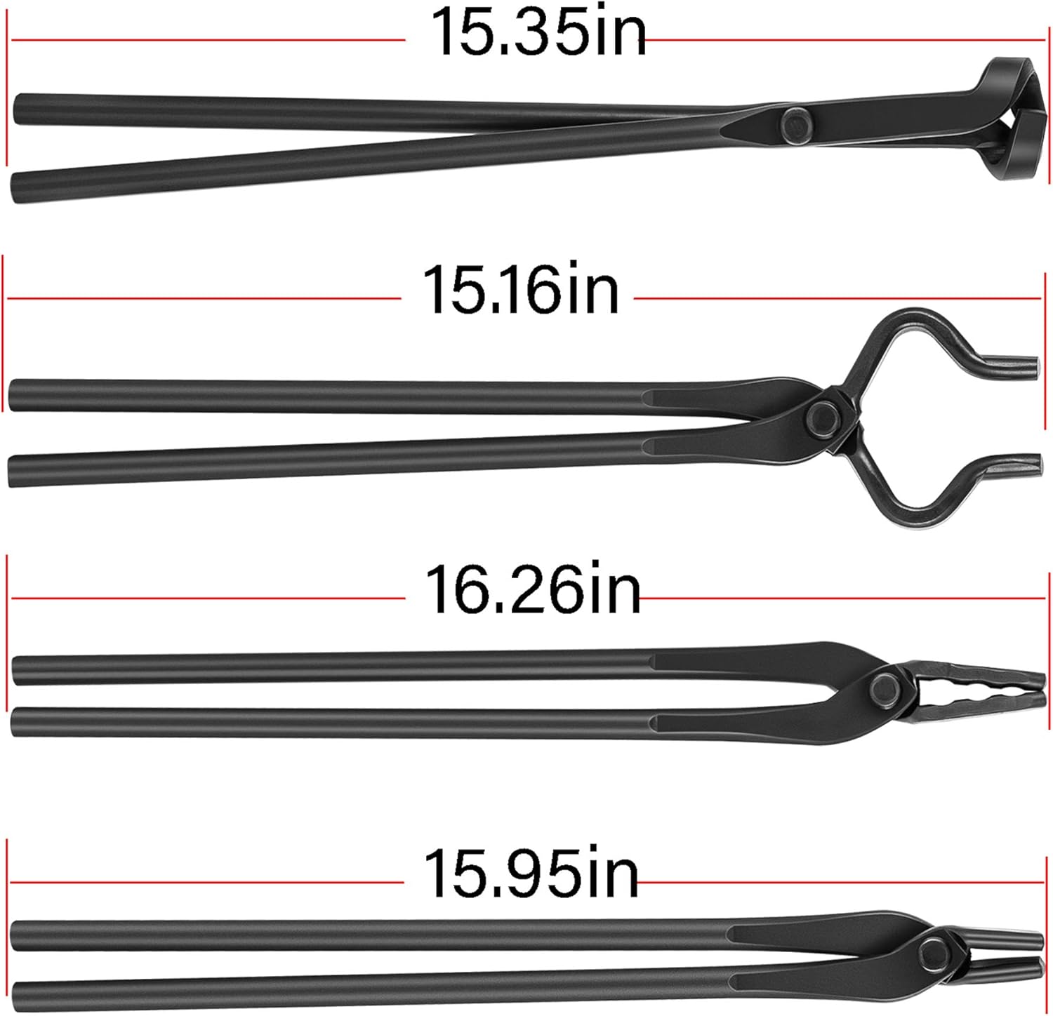 PIILOO Knife Making Tongs Blacksmith Bladesmith Tong Anvil Forge - V-Bit Tongs, Flat Tongs, Wolf Jaw Tongs, Blade Tongs (4-Packs)