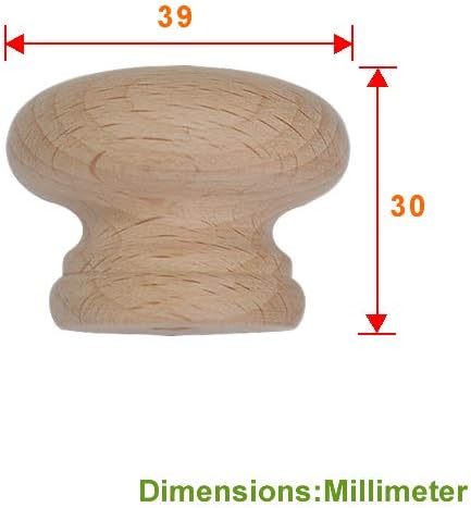Beech Round Mushroom Shape Wooden Cabinet Knobs- 1-9/16 inch Diameter, Drawer Pull Knobs, Pack of 8 Pack of 2