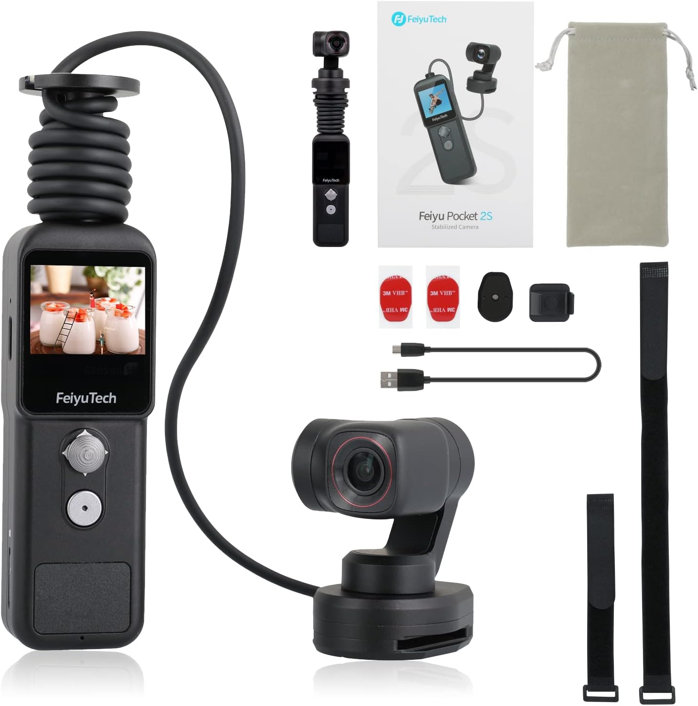 Feiyu Pocket 2S Wearable Action Camera Handle 3-axis Stabilizer Gimbal Integrated Magnetic Body with 4K Video, Mic, 130&deg; Wide Angle for YouTube TikTok Vlog