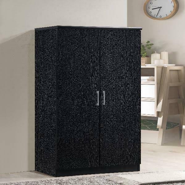 2-Door Wardrobe Wood Closet with 4-Shelves, Black