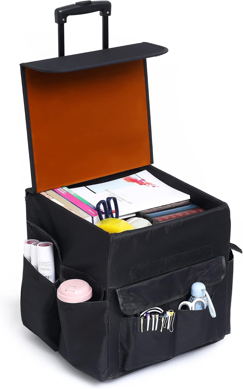 Collapsible Rolling Cart, Shopping Cart for Groceries, Organizer Cart with Telescoping Handle and Organizer Bag, Use as Teacher Rolling Cart, Rolling Crate, Folds Down to 2.76&rdquo;