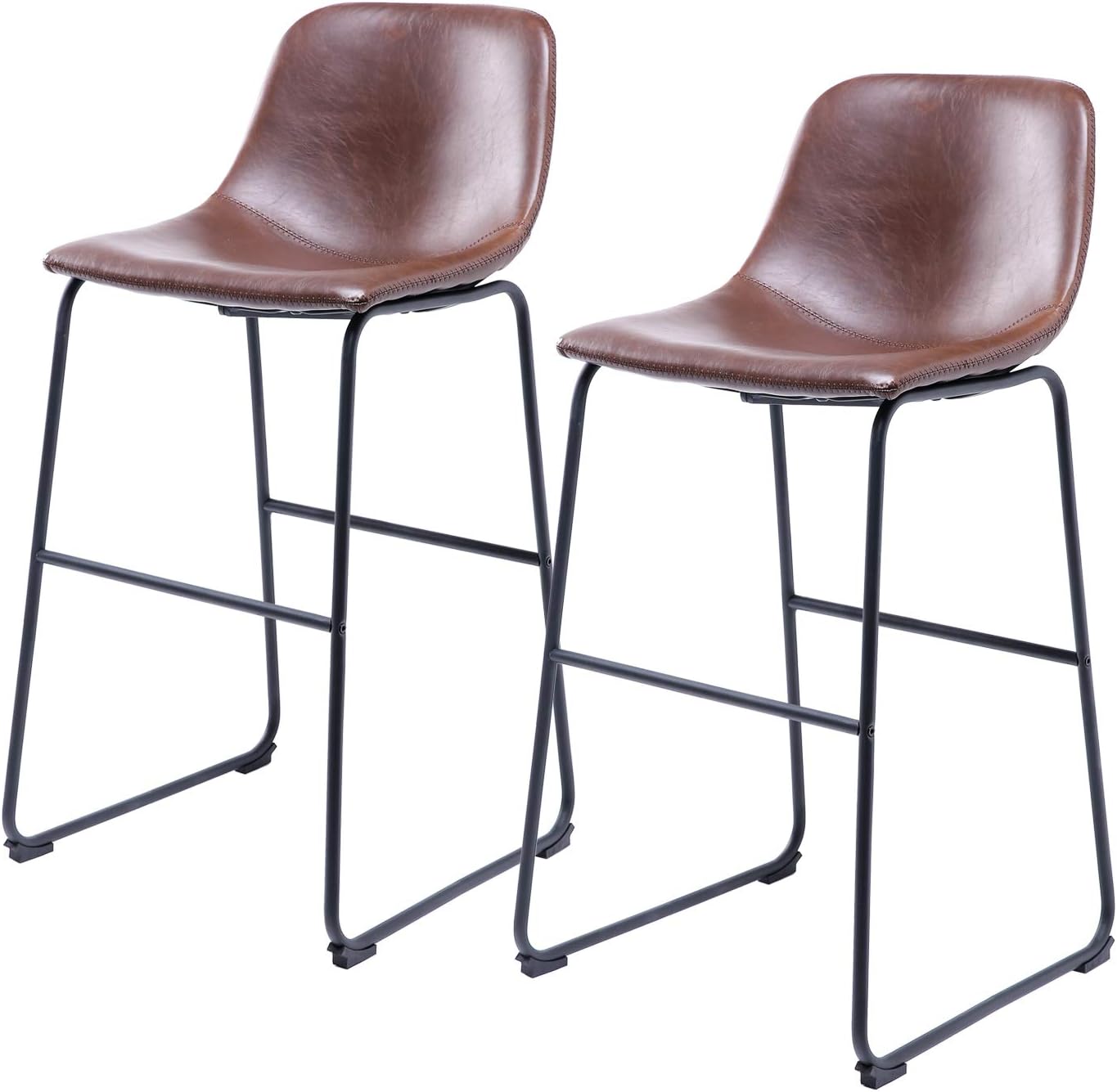 5Rcom Centiar PU Leather Bar Stools Set of 2 Barstools with Back and Footrest Rustic Bar Height Faux Leather Stool Chairs for Kitchen Home Office Pub,Brown