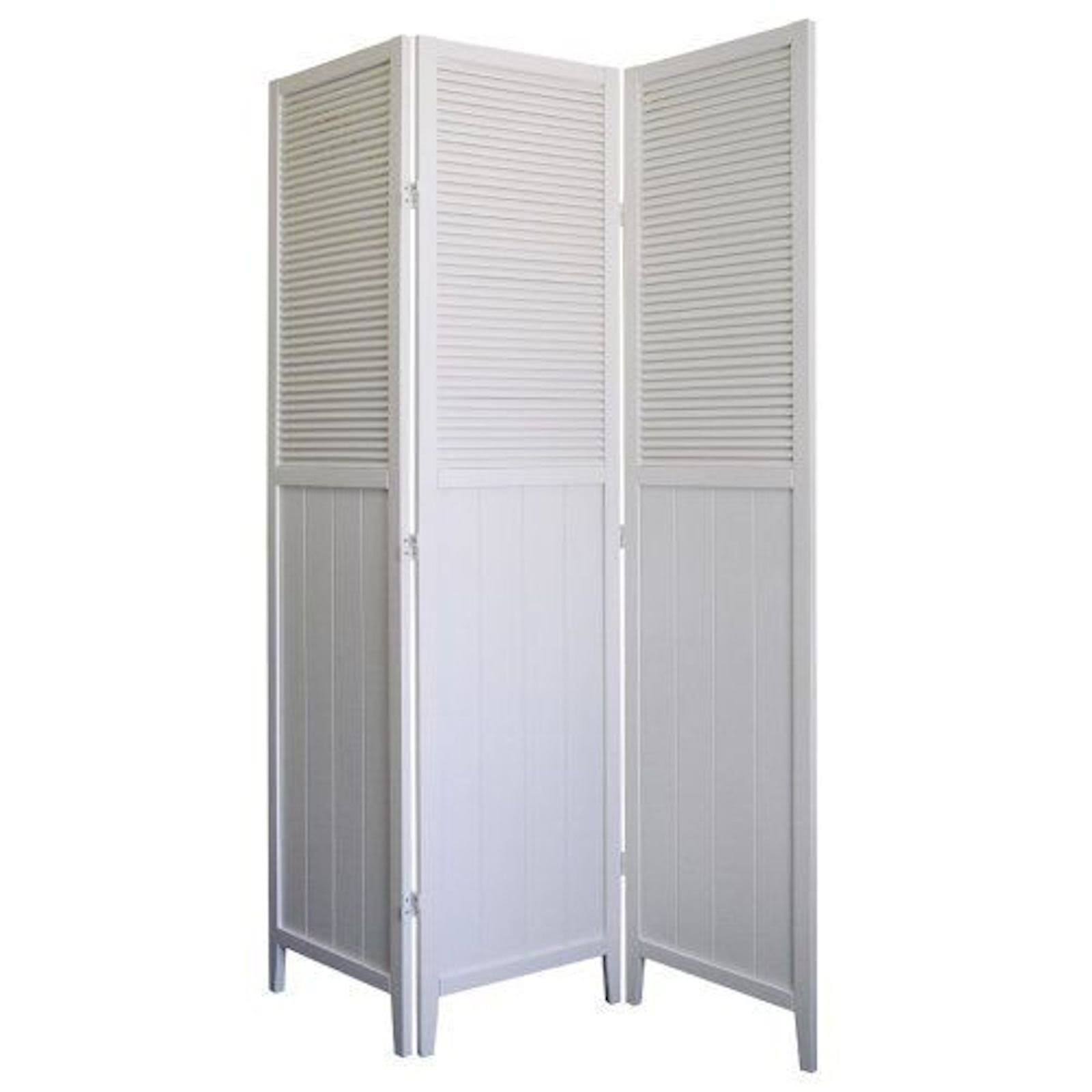 Legacy Decor 3-Panel Solid Wood Shutter Room Divider White Finish
