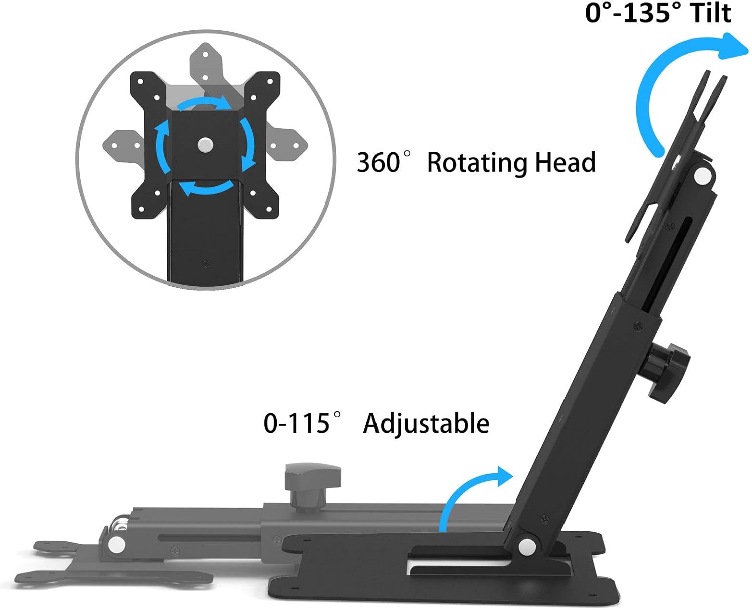 Wearson Folding Monitor Stand - Height Adjustable Vesa Monitor Stand, Tilt, Rotation Free Standing Low Profile Desk Mount for Single Monitor up to 28 inch Screens Upgrade WS-03T Pack of 2