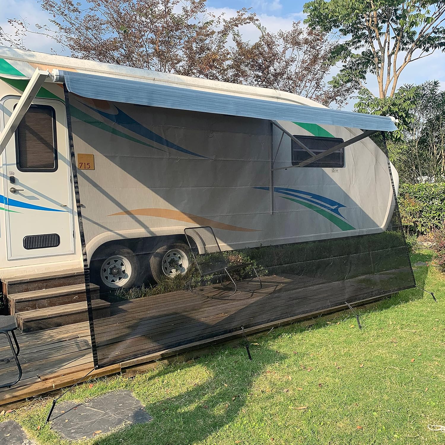 NAIMORUI RV Awning Sun Shade Screen, 8' X 10' Black Mesh Screen Sunshade Complete Kits for Motorhome Camper Trailer Travel Trailer Canopy Shelter