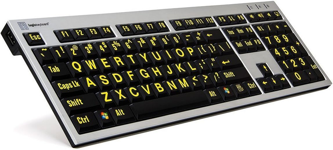 Logickeyboard XLPrint PC Slim Line Yellow on Black Keyboard Compatible with Windows 2000, XP, Vista, 7-11 - Part: LKBU-LPRNTYB-AJPU-US