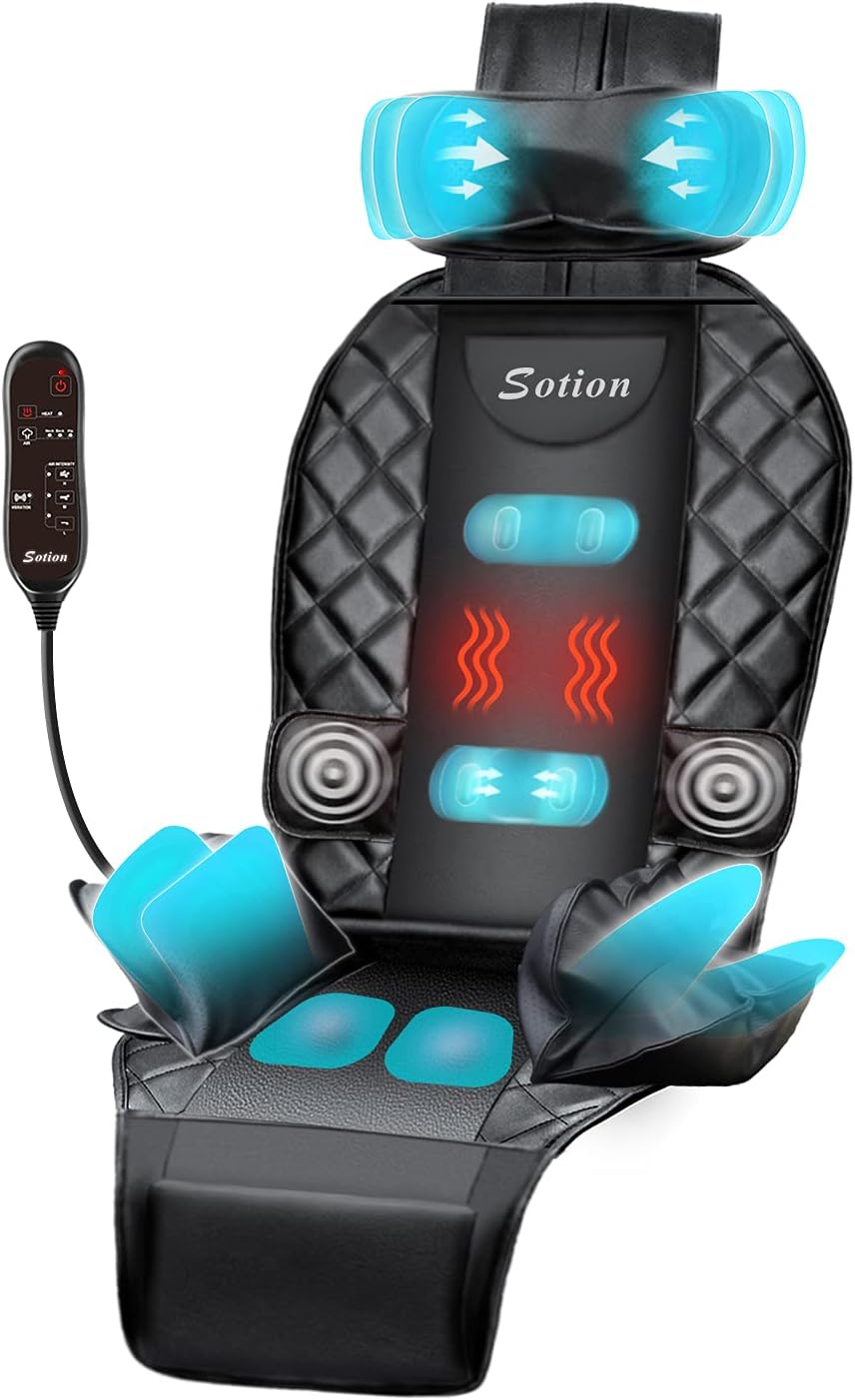 Sotion Back Massager with Compress & Heat, Vibrating Massage Chair Pad for Home or Office Use ,Height Adjustable Massage Seat Helps Relieve Stress and Fatigue for Neck, Back, Waist and Hips