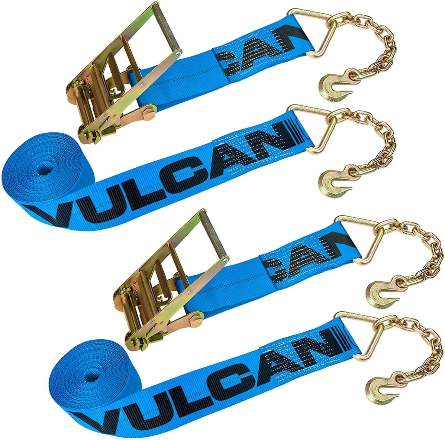 VULCAN Ratchet Strap with Chain Anchors - 4 Inch x 30 Foot, 2 Pack - 6,600 Pound Safe Working Load