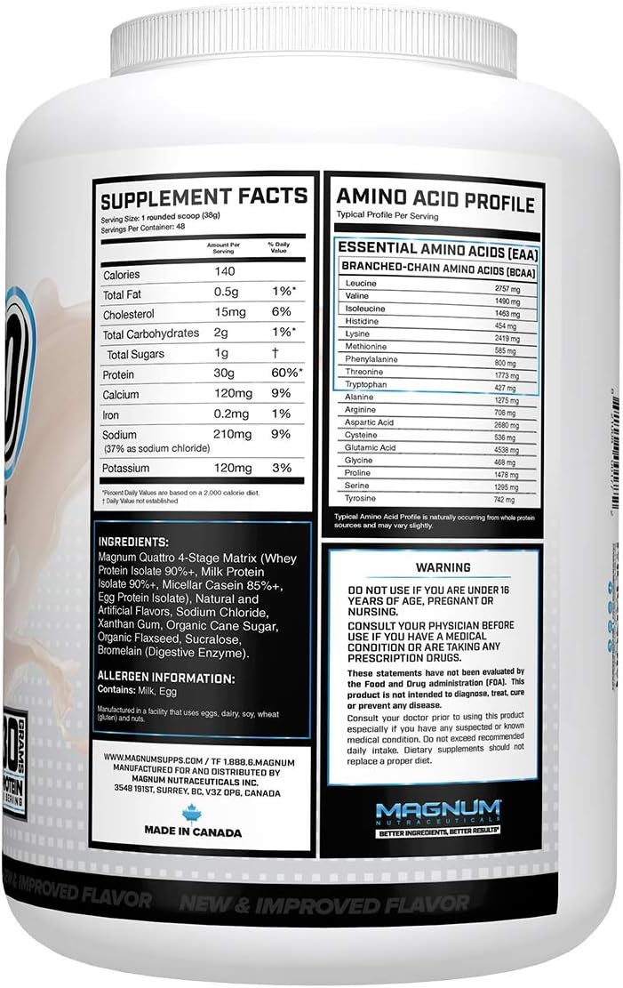 Magnum Nutraceuticals’ New and Improved Quattro Soft Serve Vanilla Pure Protein Isolate Powder (4lbs.) Pack of 2