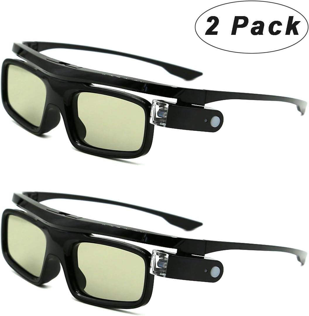 3D Glasses, Active Shutter Rechargeable Eyewear for 3D DLP-Link Projectors Cocar Toumei - Pack of 2