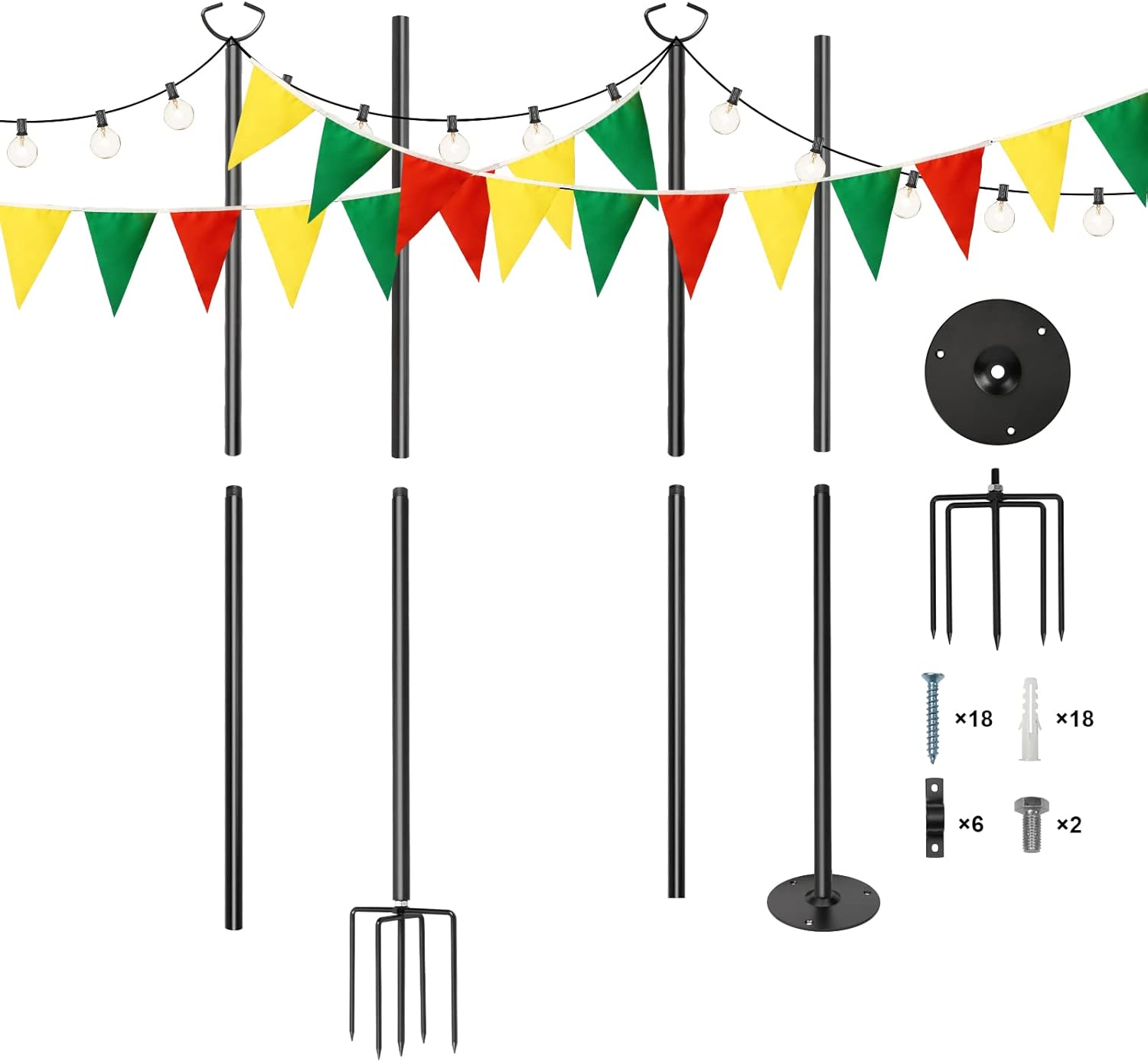 BIGTUR String Light Poles for Outdoor, 2PCS Heavy-Duty Design, Universal Scene Installation Settings, Suitable for Your Garden, Terrace, Wedding, Party, Birthday Decoration