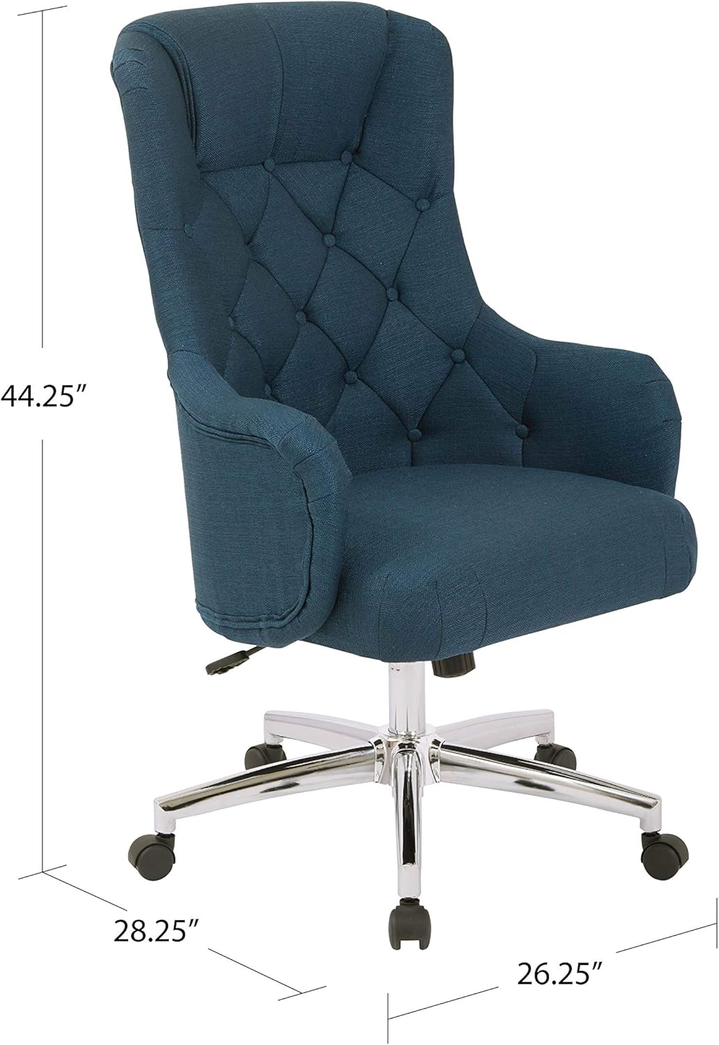 OSP Home Furnishings Ariel Tufted High Back Desk Chair with Wraparound Arms and Chrome Base, Klein Charcoal