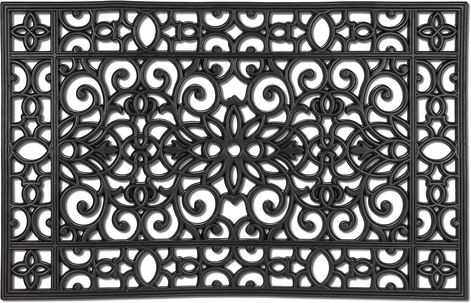 Abbott Collection Home 35-RUBBER-6691 Intricate Scroll Doormat, Black