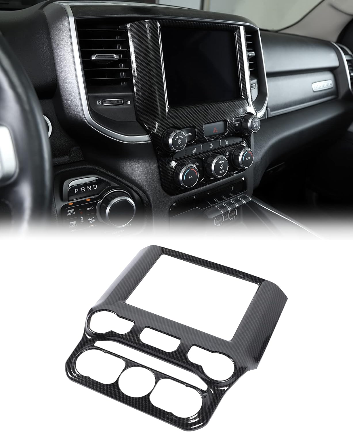JeCar Dashboard Console Navigation Panel Trim Cover Interior Accessories for 2018+ Dodge RAM, Carbon Fiber Finish Pack of 2